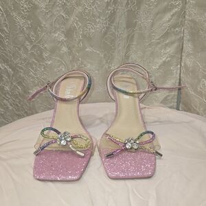 Pink Glitter Sandals with Rainbow Bow
